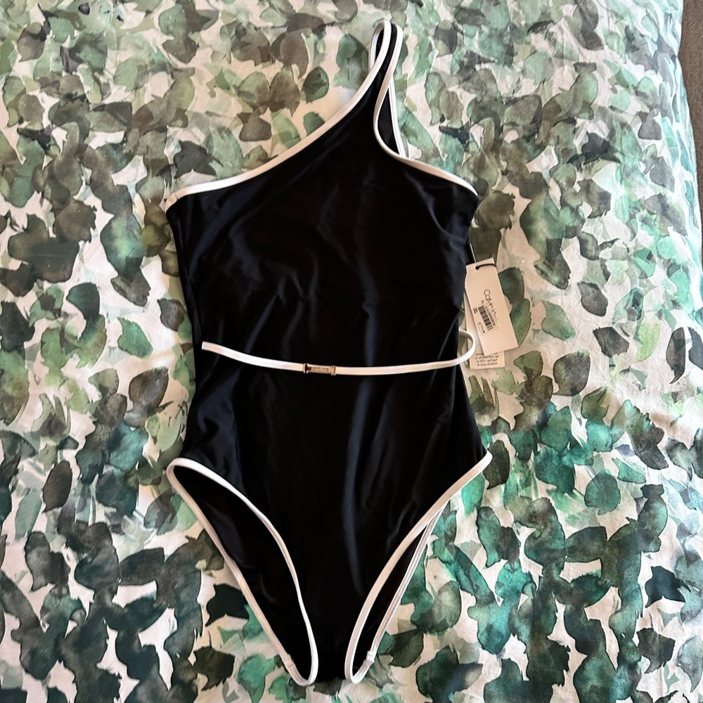 Calvin Klein Black and White One Piece Swimsuit Asymmetrical Design